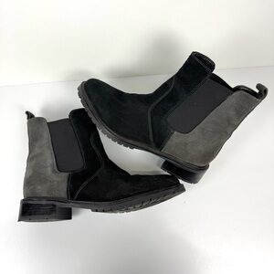 PALMROTH Women’s Sz 7.5 Suede Leather Booties Ankle Boots Two Tone Black & Grey